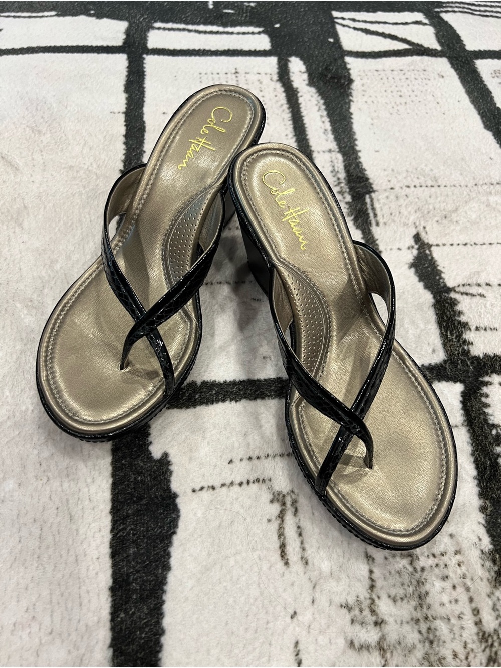 Cole Haan Black Strappy Leather Heeled Sandals